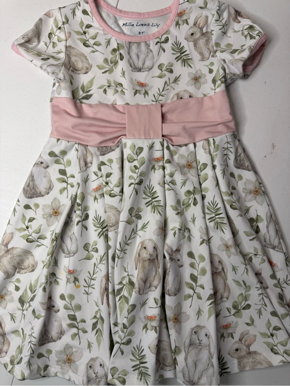 Millie Loves Lily Pink Bow Bunny Print Girls' Casual Dress